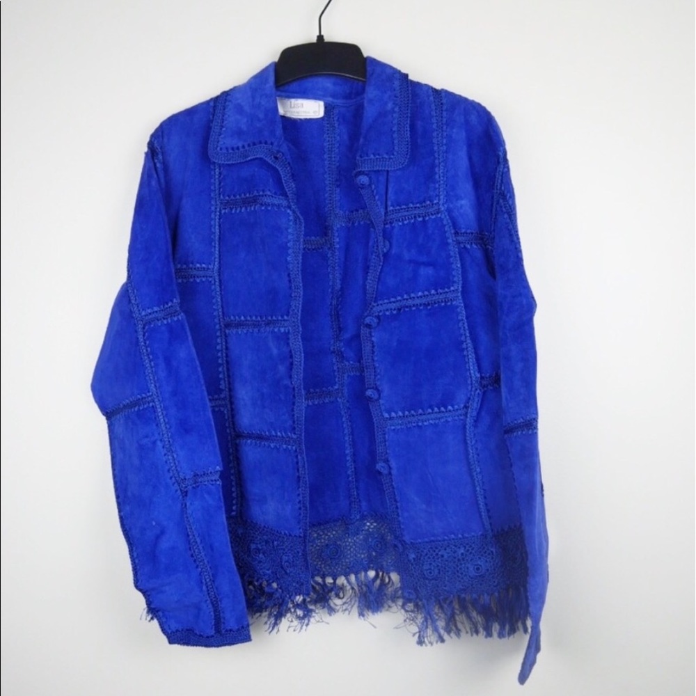 LISA INTERNATIONAL | blue suede patchwork jacket